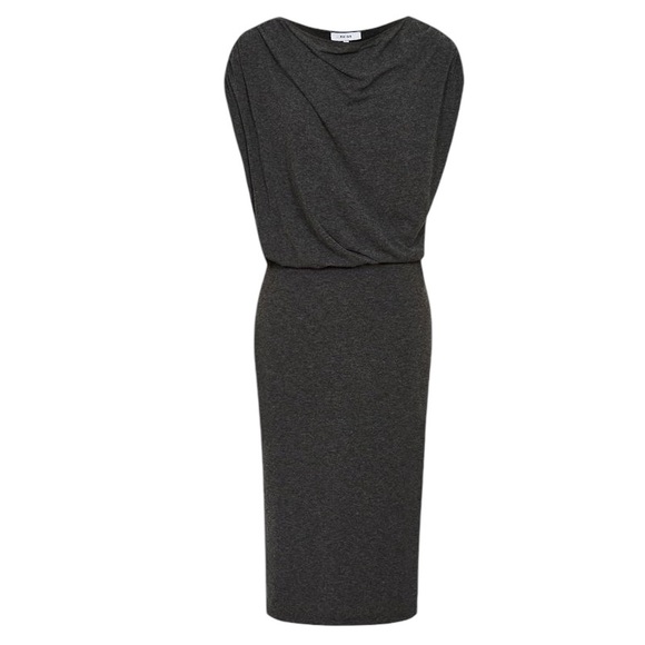 Reiss Evelyn Charcoal Gray Jersey Knit Drape Midi Dress - M - Picture 15 of 15